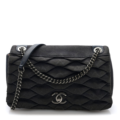 Chanel Denim Pleated Denim Turtle Flap Dark Blue 1 of 11