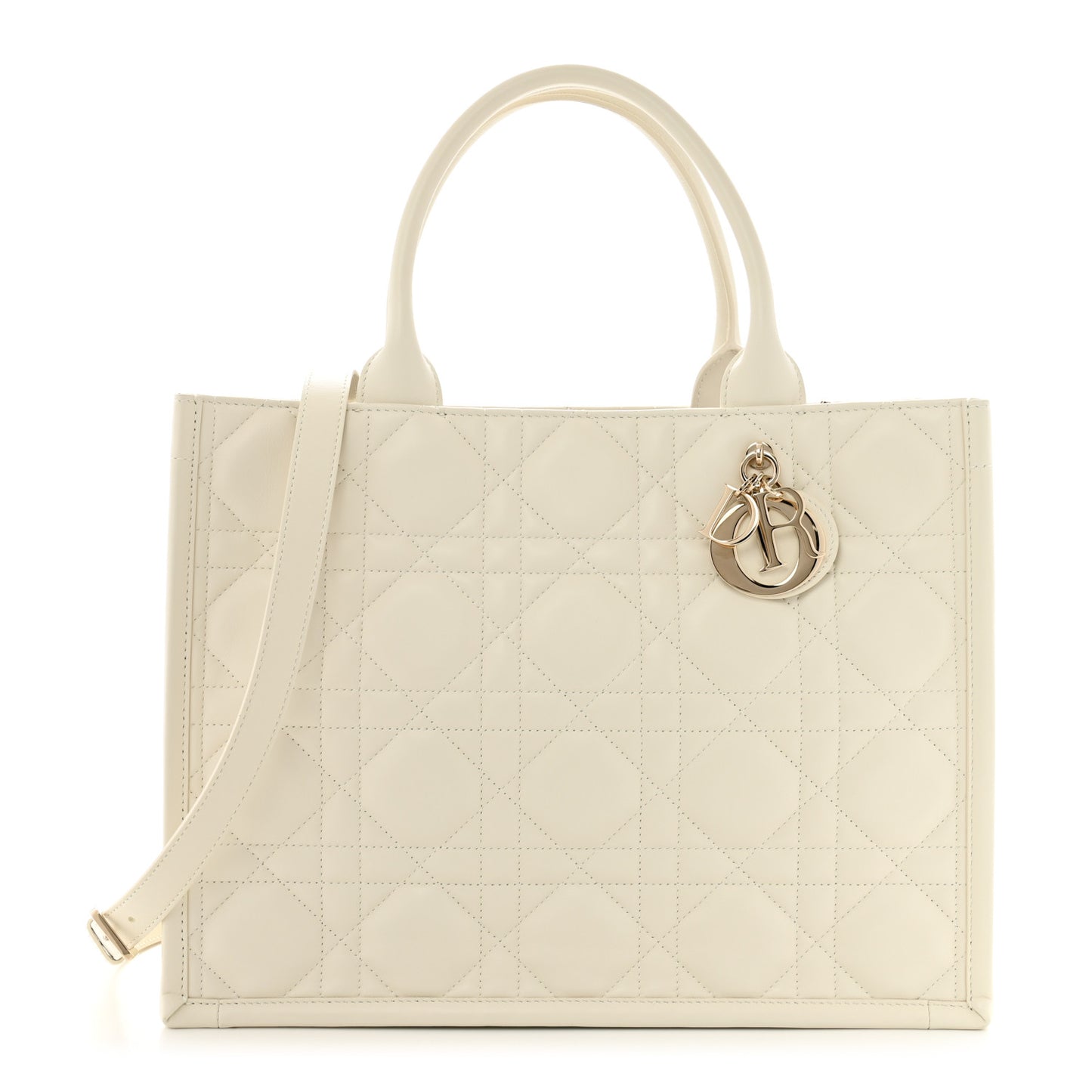 Calfskin Macro Cannage Medium Book Tote Latte