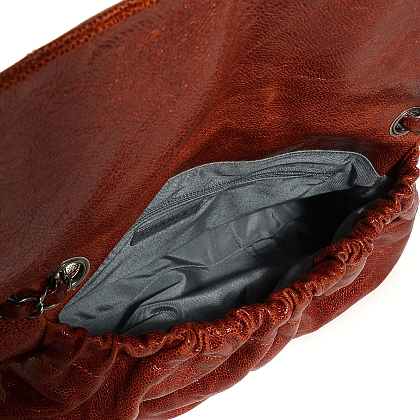 Grained Calfskin Quilted Maxi Elastic Flap Brown