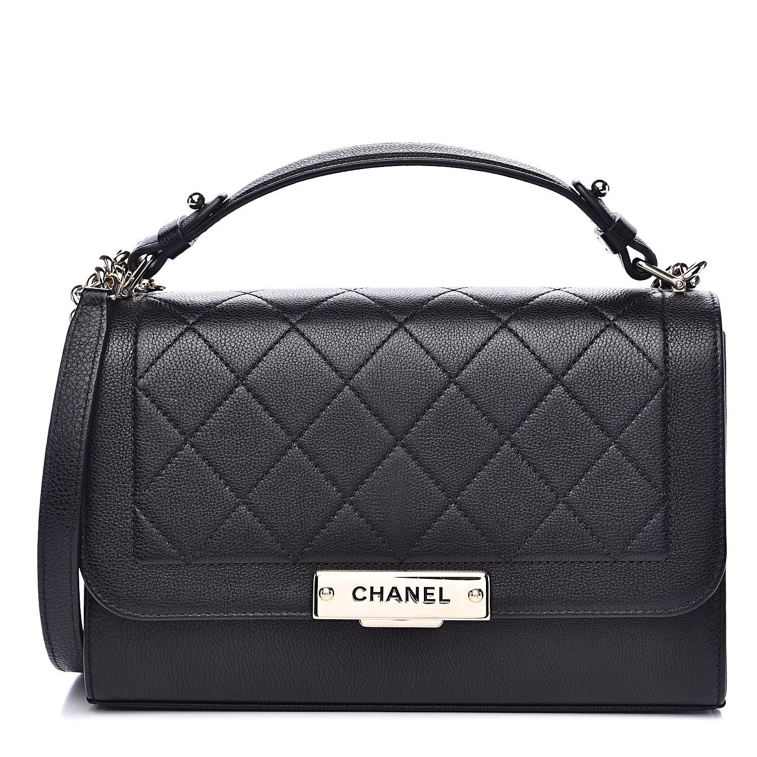 Chanel Grained Calfskin Quilted Medium Label Click Flap Bag Black 1 of 15