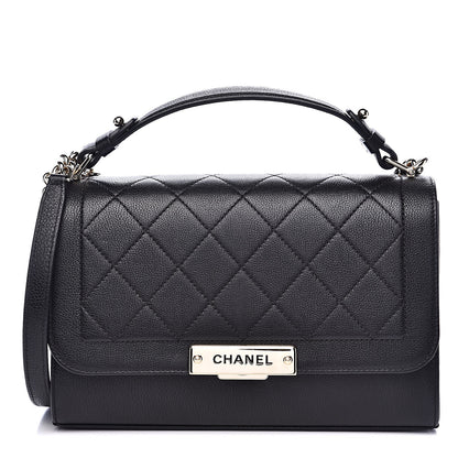 Chanel Grained Calfskin Quilted Medium Label Click Flap Bag Black 1 of 15