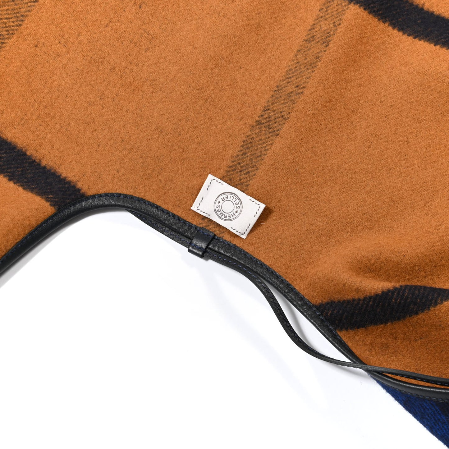 Wool Calfskin Reversible Highlands Poncho Navy Royal Fauve