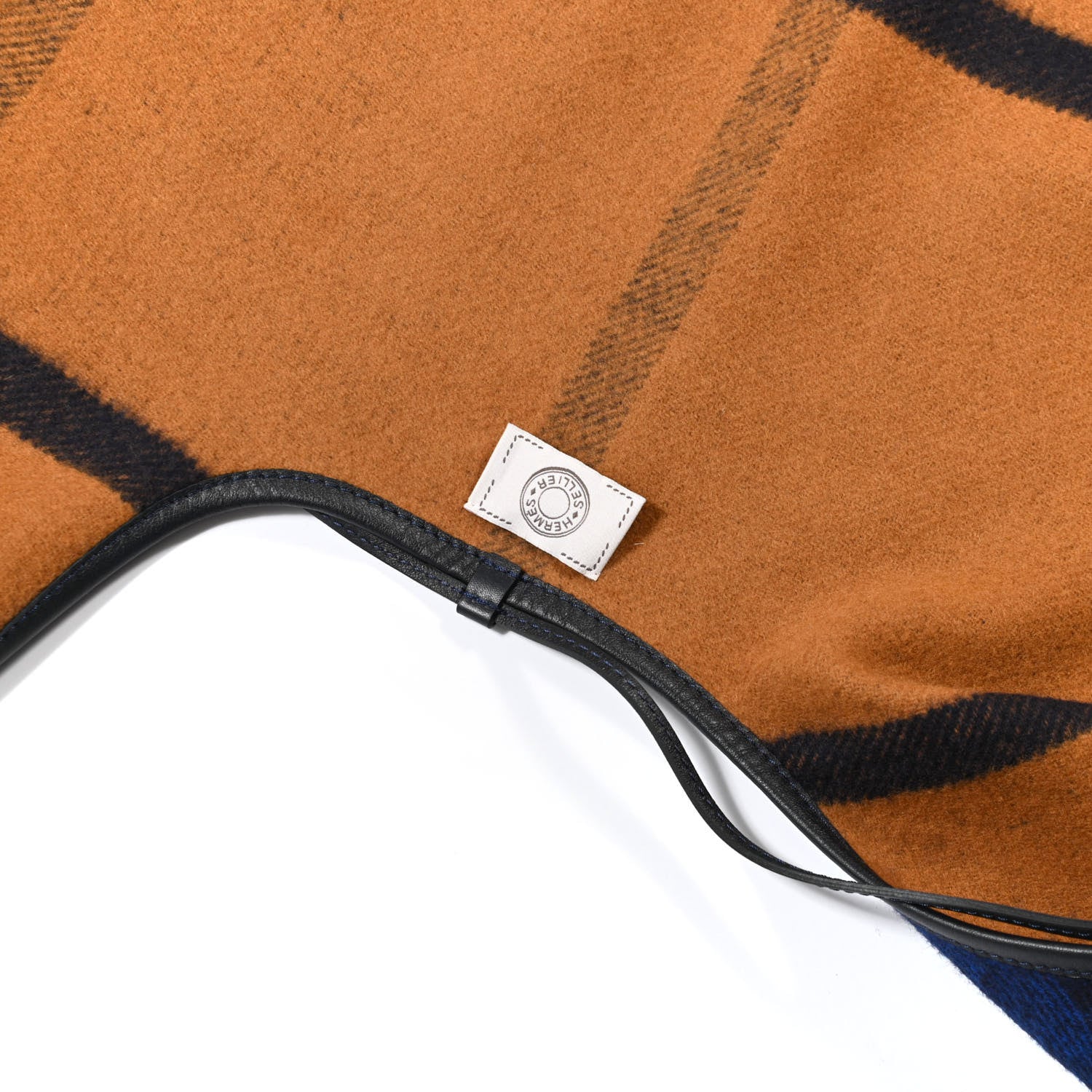 Hermes Wool Calfskin Reversible Highlands Poncho Navy Royal Fauve 2 of 2