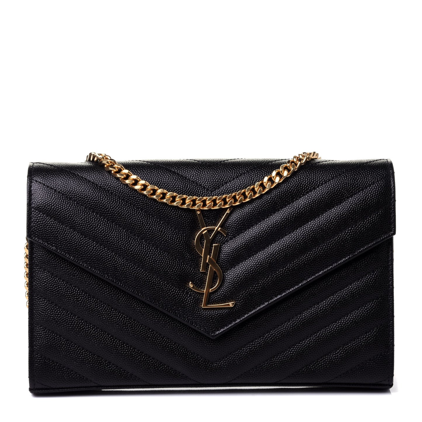 Grain De Poudre Matelasse Chevron Monogram Chain Wallet Black