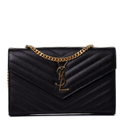 Saint Laurent Grain De Poudre Matelasse Chevron Monogram Chain Wallet Black 1 of 4