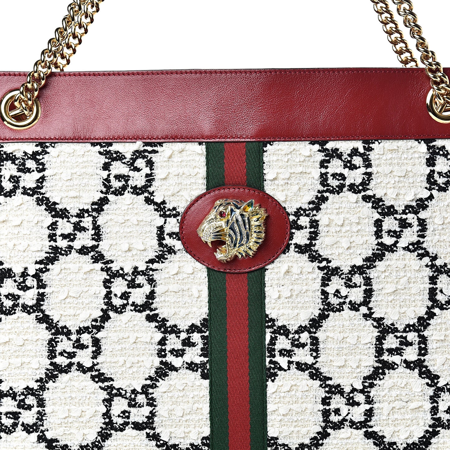 Tweed GG Monogram Large Rajah Chain Tote White Black Romantic Cherry