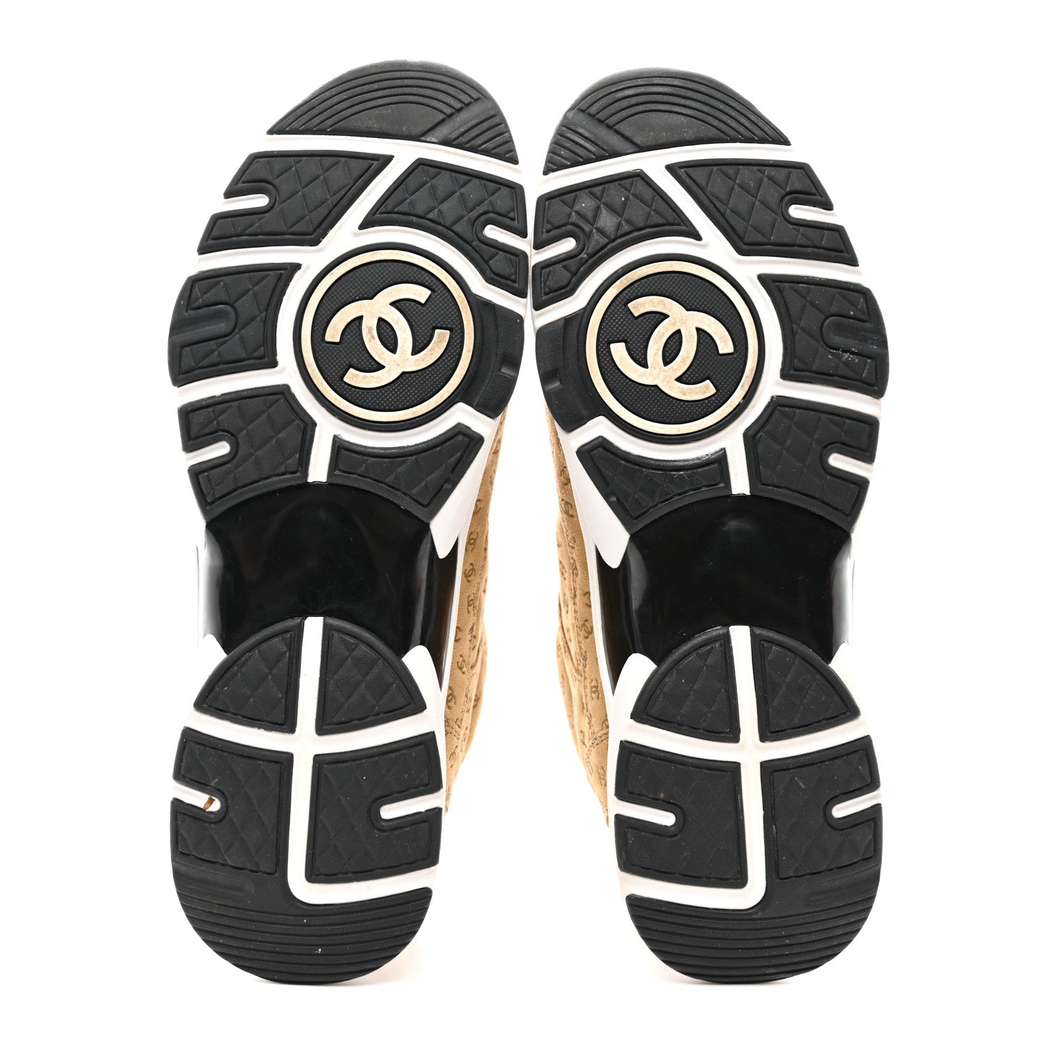 Chanel Nylon Suede Calfskin Printed CC Sneakers 42 Beige 5 of 9