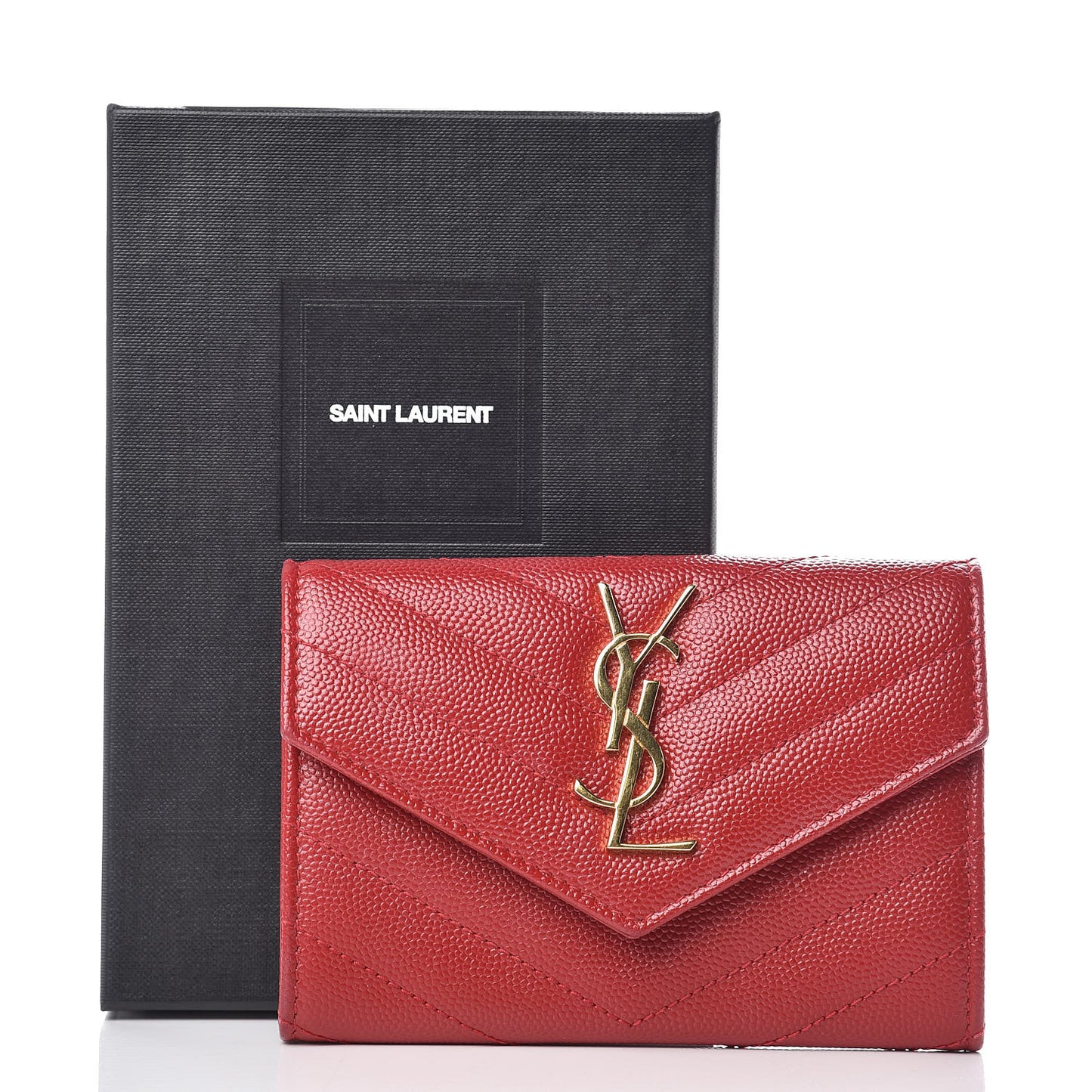 Grain De Poudre Matelasse Chevron Small Monogram Envelope Wallet Rouge Eros