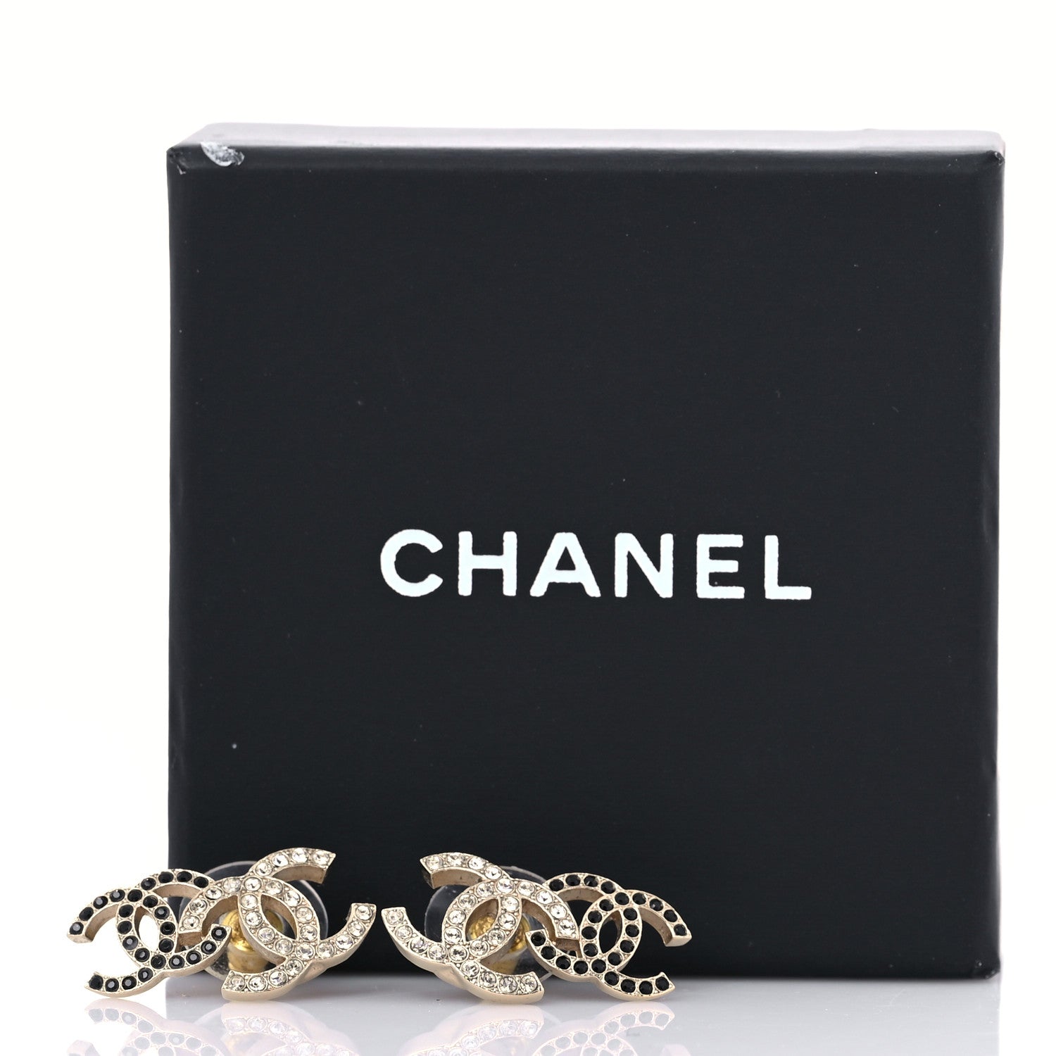 Chanel Crystal Double CC Earrings Gold Black 5 of 5