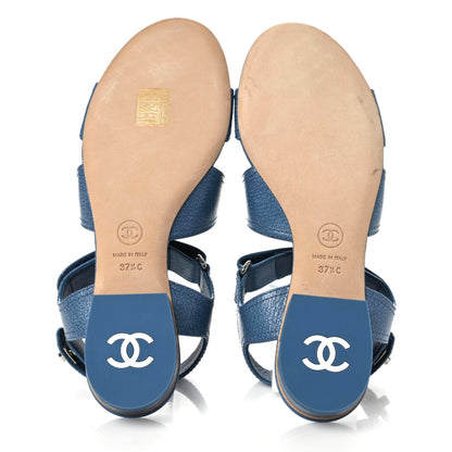 Chanel Iridescent Calfskin Logo CC Turnlock Sandals 37.5 Blue 7 of 10