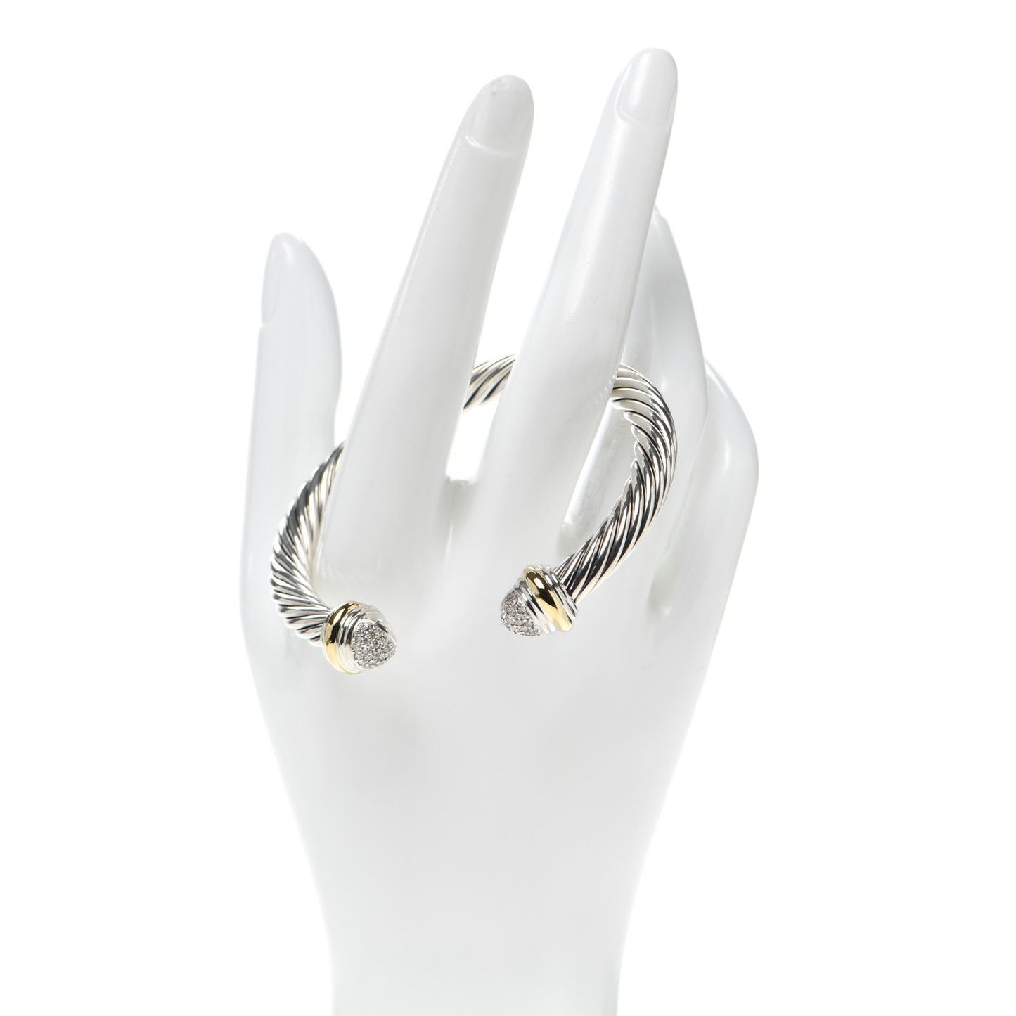 Sterling Silver 18K Yellow Gold Diamond Pave 7mm Cable Classics Bracelet