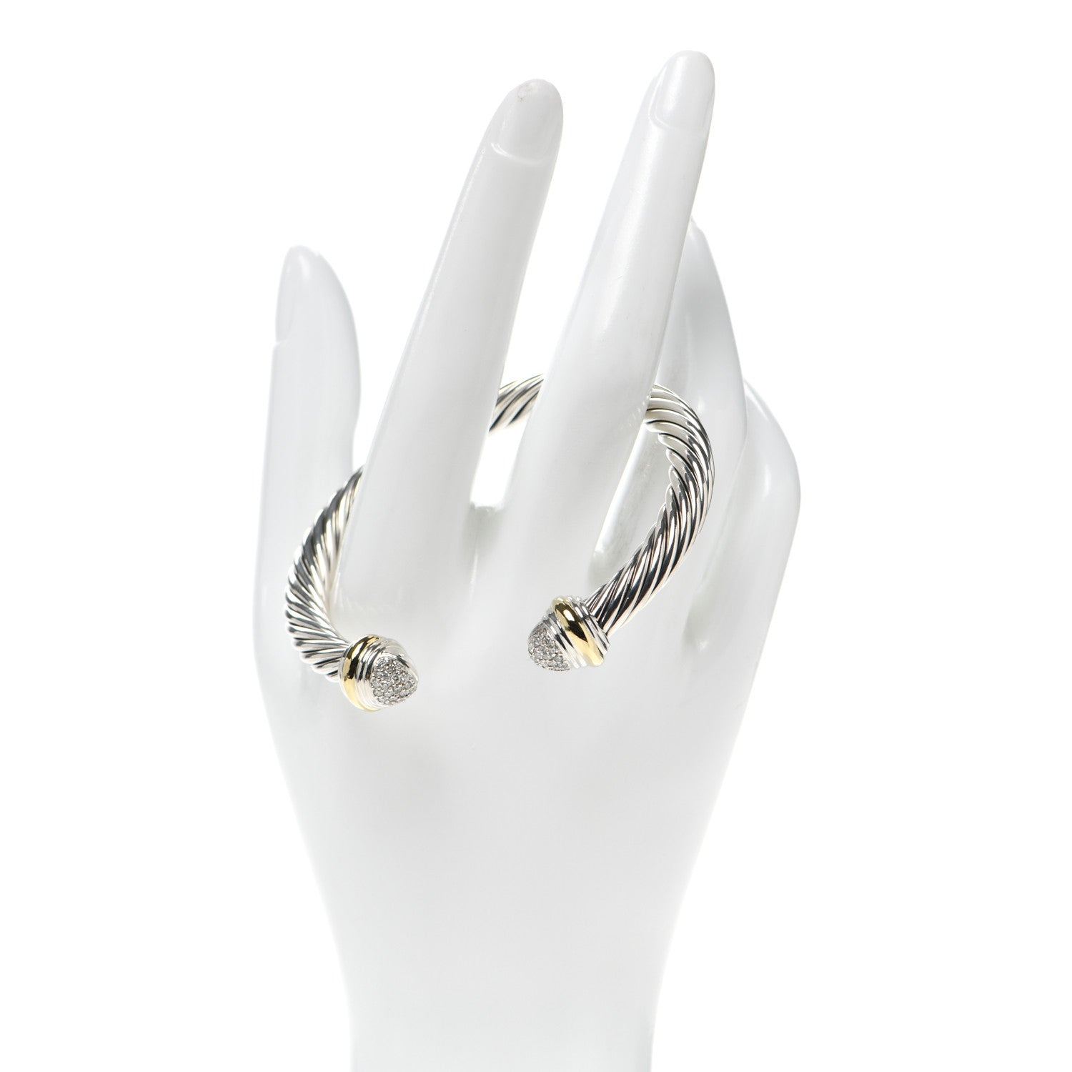 David Yurman Sterling Silver 18K Yellow Gold Diamond Pave 7mm Cable Classics Bracelet 2 of 5