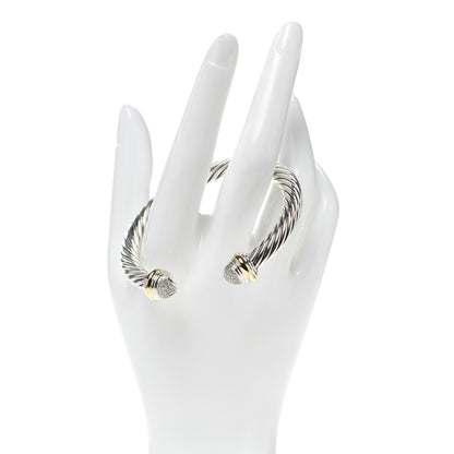 David Yurman Sterling Silver 18K Yellow Gold Diamond Pave 7mm Cable Classics Bracelet 2 of 5