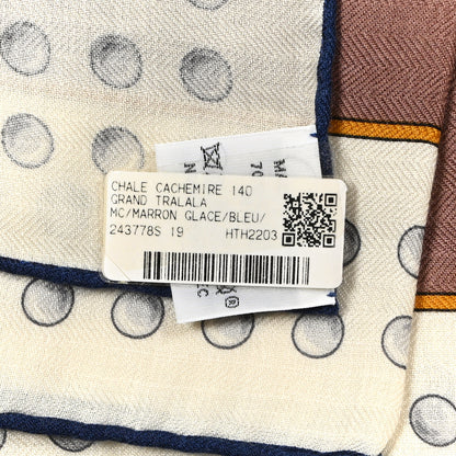 Hermes Silk Cashmere Grand Tralala Shawl 140 Marron Glace Bleu 2 of 3