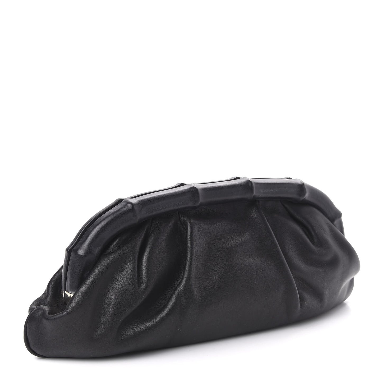 Calfskin Bamboo Frame Top Tassel Clutch Black
