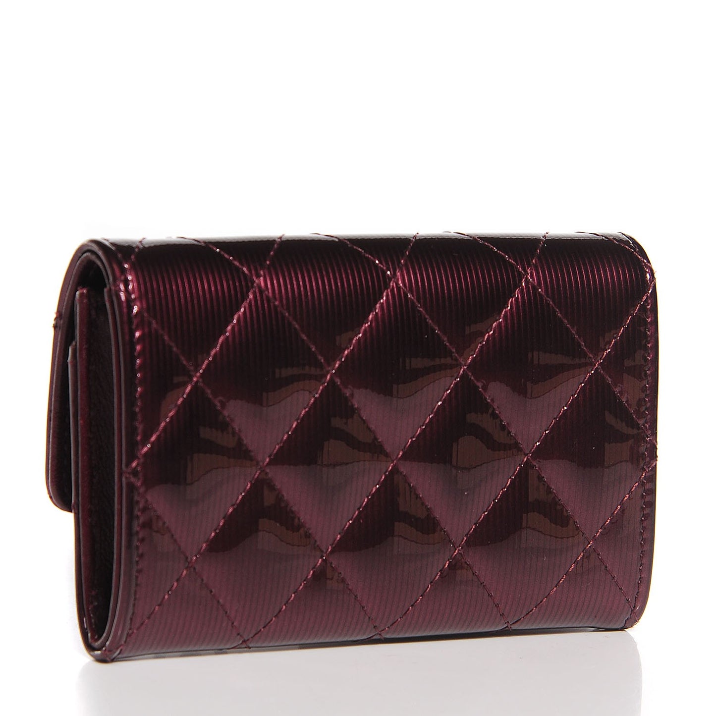 Striated Patent Quilted Card Holder Burgundy