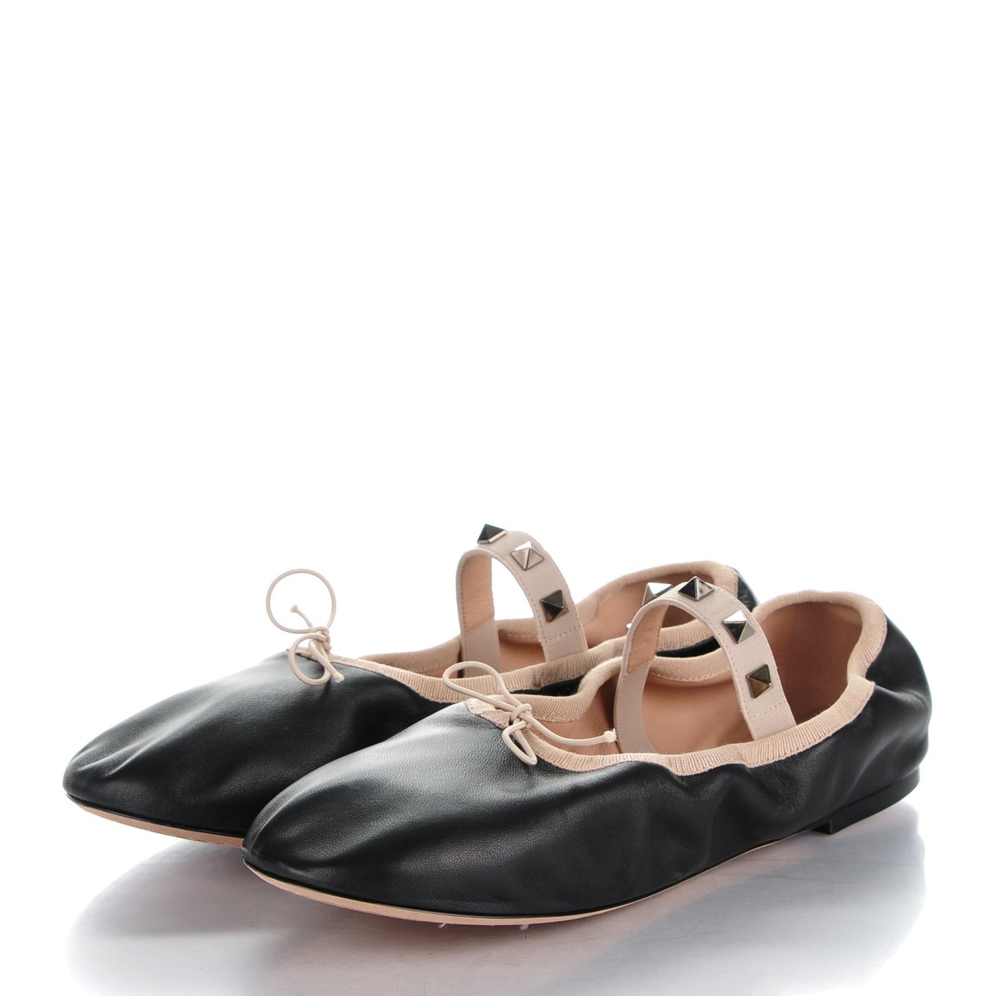 Nappa Rockstud Cross Strap Ballerina Flats 39 Black