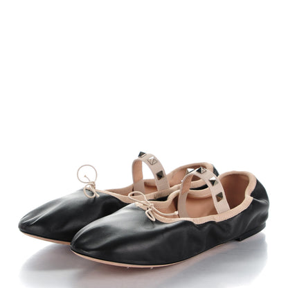 Valentino Garavani Nappa Rockstud Cross Strap Ballerina Flats 39 Black 3 of 9