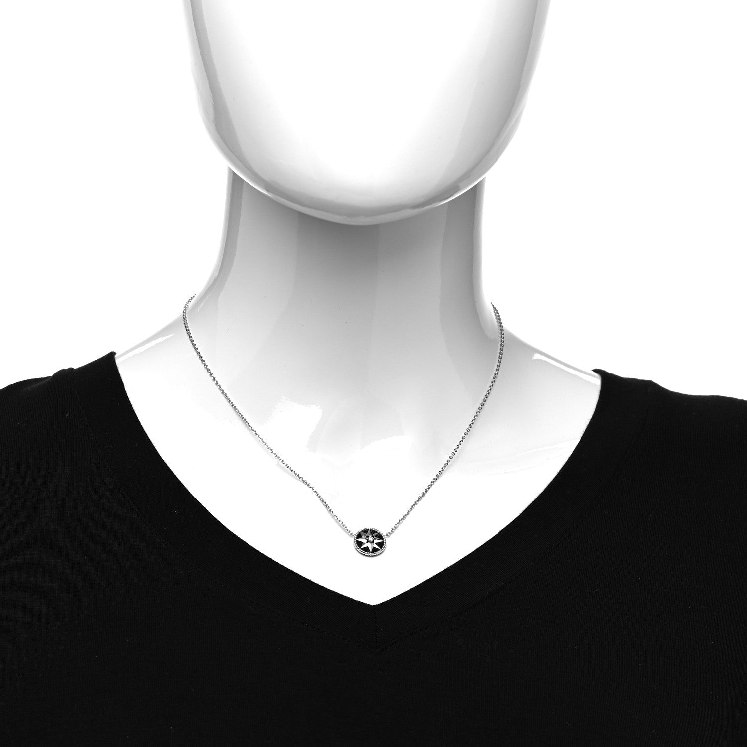 Christian Dior 18K Rose Gold Diamond Black Onyx Rose Des Vents Necklace 2 of 6