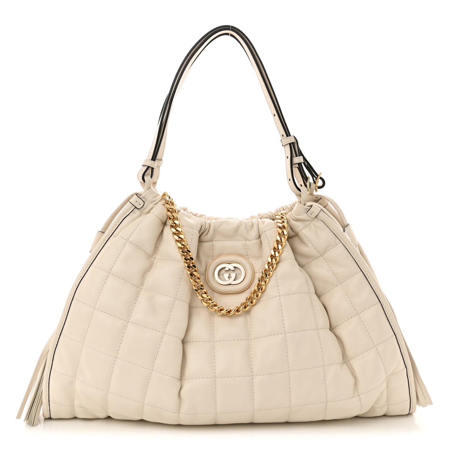 Calfskin Quilted Medium Deco Tote Bag Mystic White
