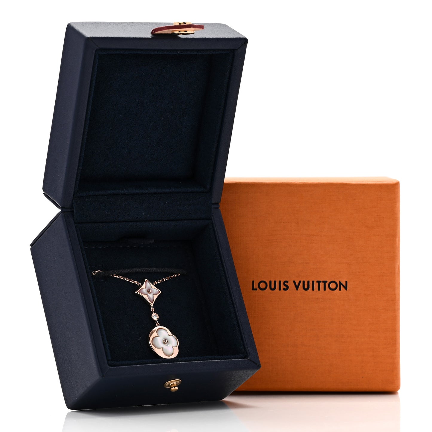18K Pink Gold Diamond Mother of Pearl Color Blossom Drop Pendant Necklace