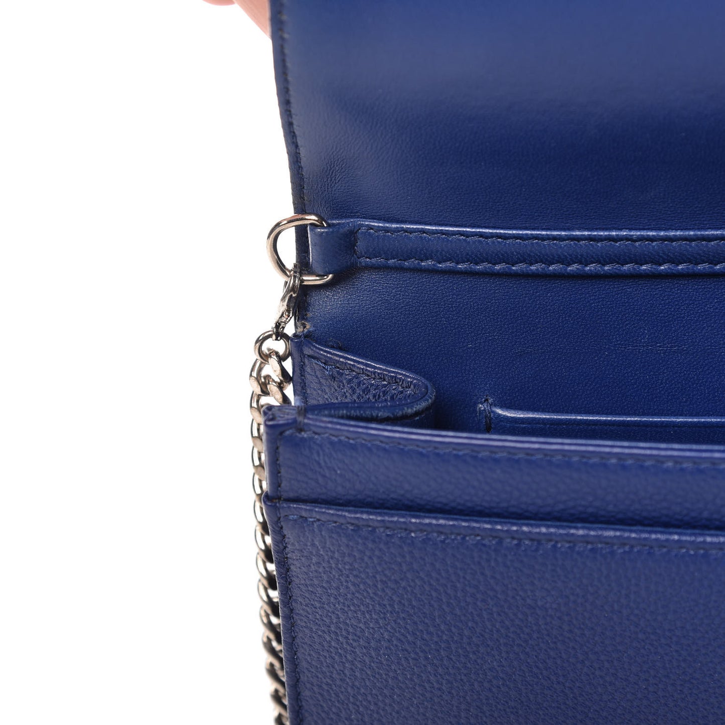 Grained Calfskin Diorama Wallet on Chain Pouch Blue