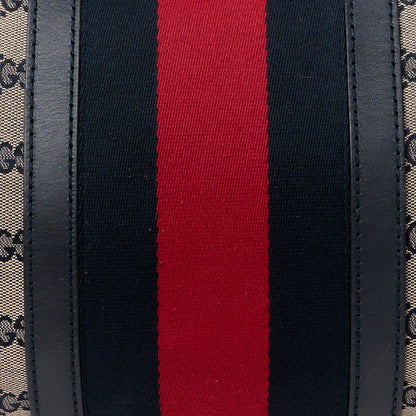 Gucci Monogram Selleria Calfskin Vintage Web Medium Boston Beige Blue 10 of 16