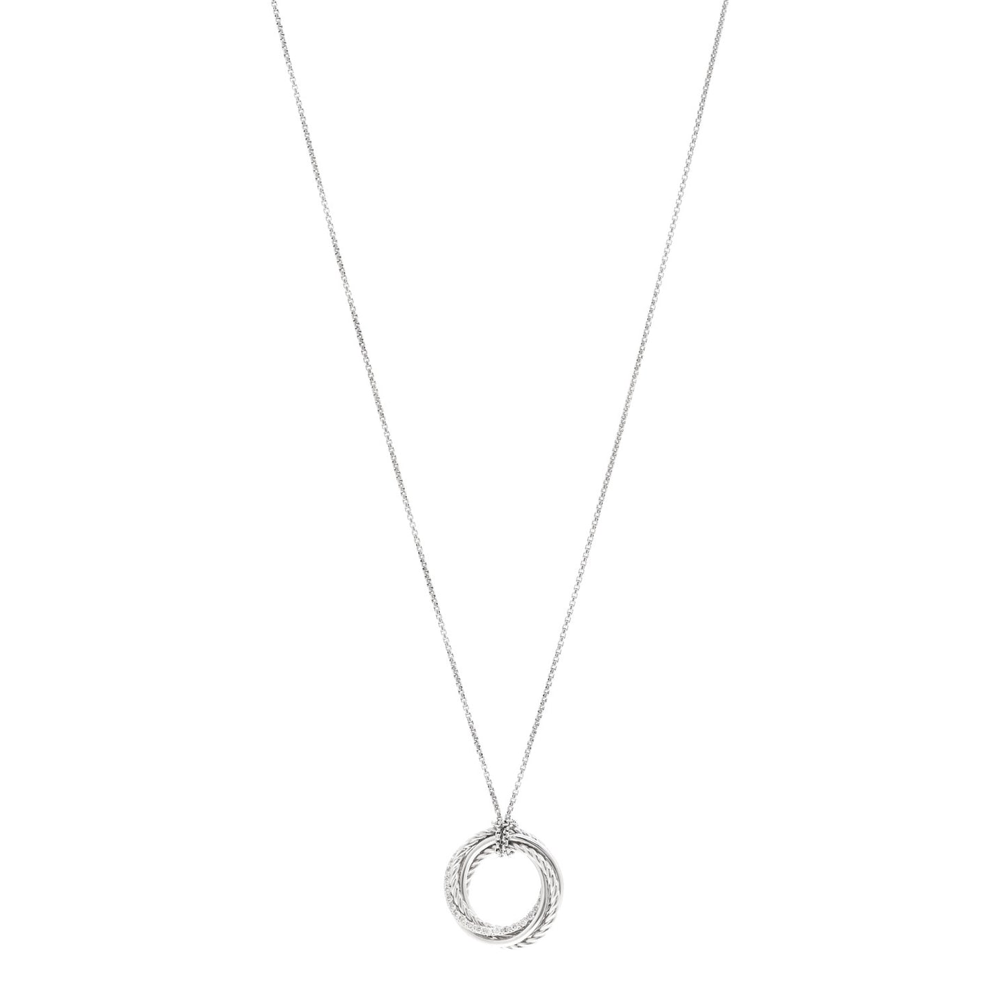 Sterling Silver Pave Diamond 21mm Crossover Circle Necklace