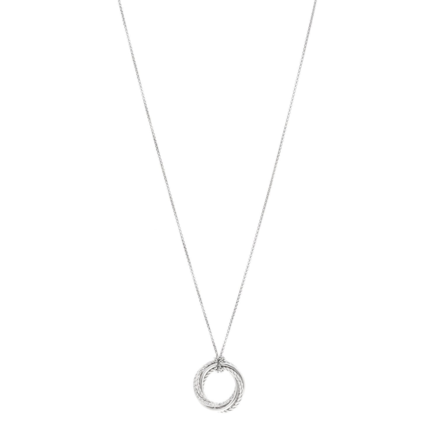 David Yurman Sterling Silver Pave Diamond 21mm Crossover Circle Necklace 1 of 4