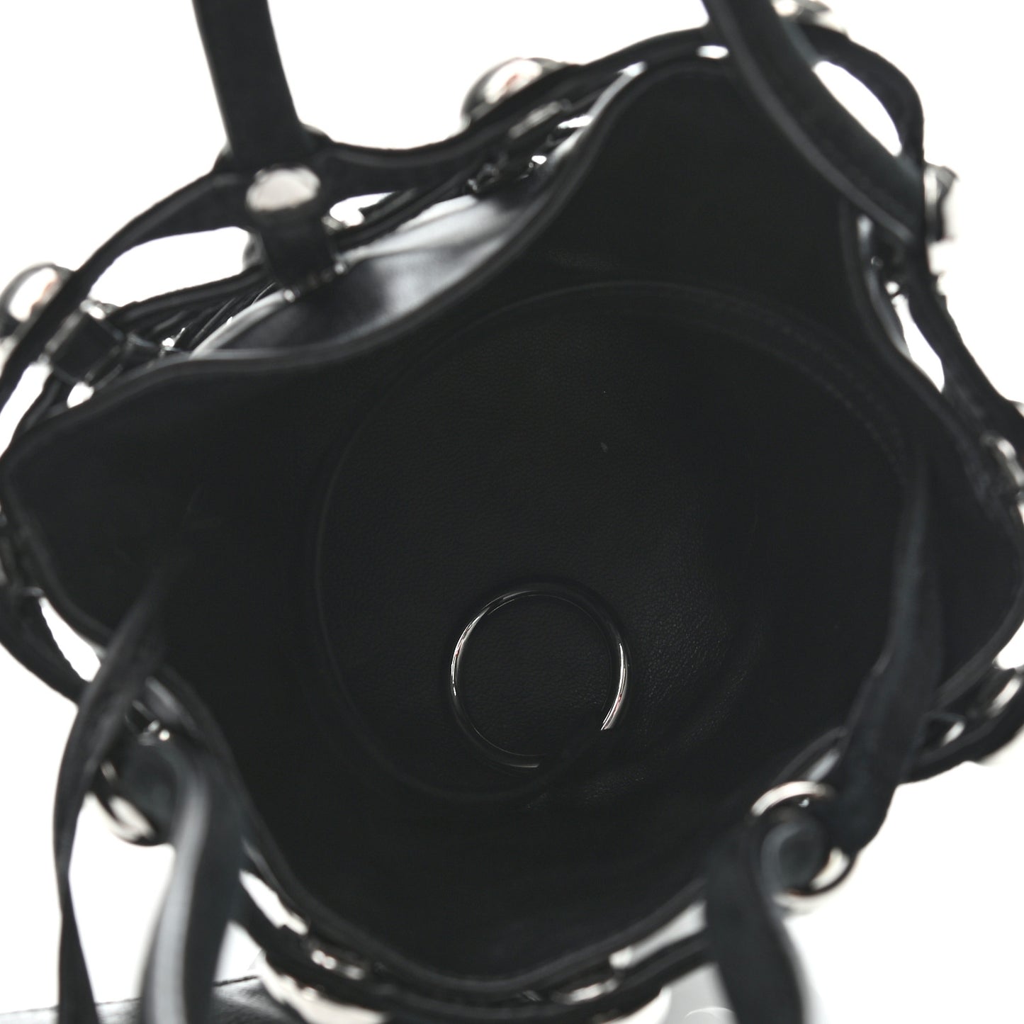 Calfskin Crystal Embellished Roxy Mini Bucket Bag Black