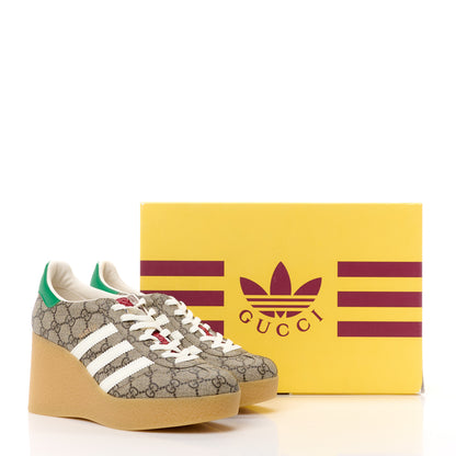 Gucci X ADIDAS GG Supreme Monogram Gazelle Wedge Sneakers 41 Beige Ebony Off White New Shamarock 9 of 9