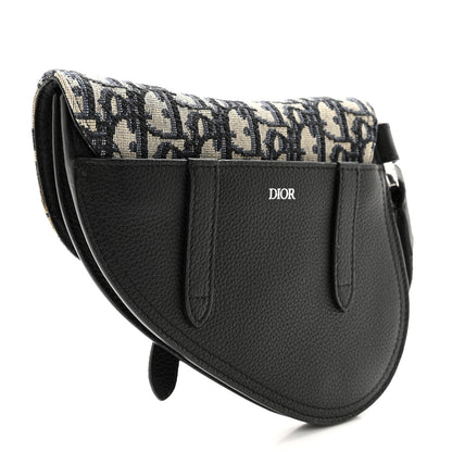 Christian Dior Grained Calfskin Oblique Saddle Wristlet Blue 3 of 11