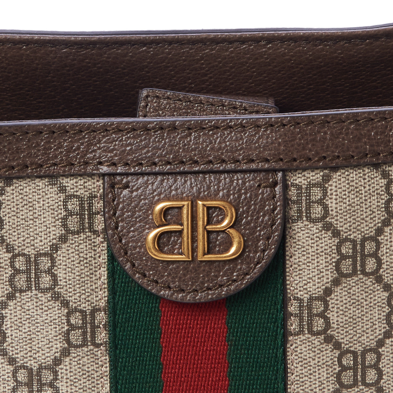 Gucci X BALENCIAGA BB Supreme Monogram Web Medium Ophidia Shopping Tote Beige New Acero 7 of 10