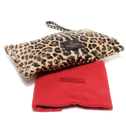 Valentino Garavani Calf Hair Leopard Print Rockstud Zip Wristlet Pouch Leopard 6 of 9