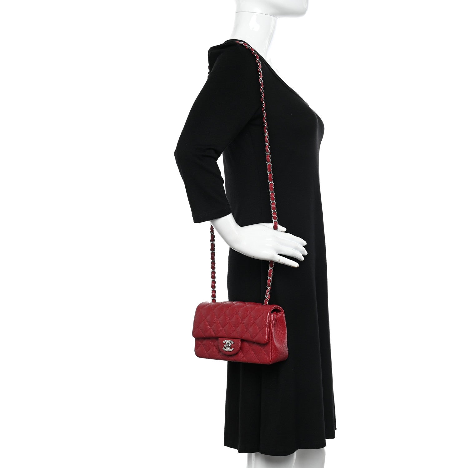 Chanel Caviar Quilted Mini Rectangular Flap Red 2 of 12