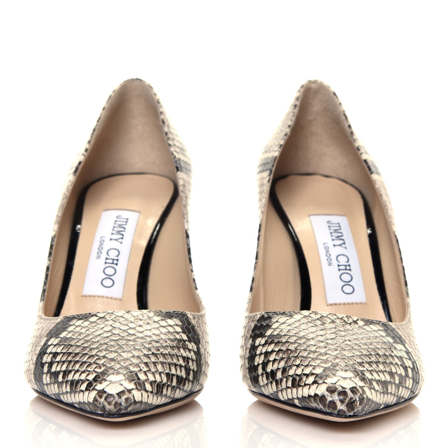 Calfskin Snake Print Pointy Toe Romy 85 Pumps 36 Natural