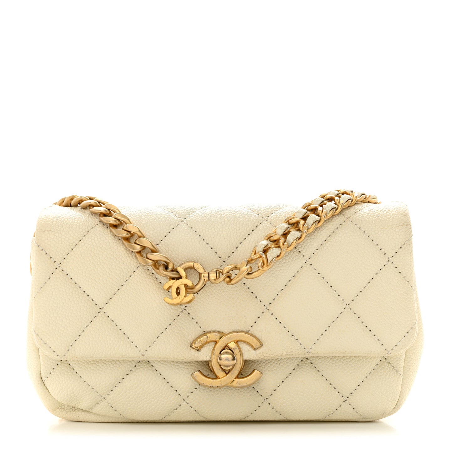 Caviar Quilted Chain Melody Waist Belt Bag White