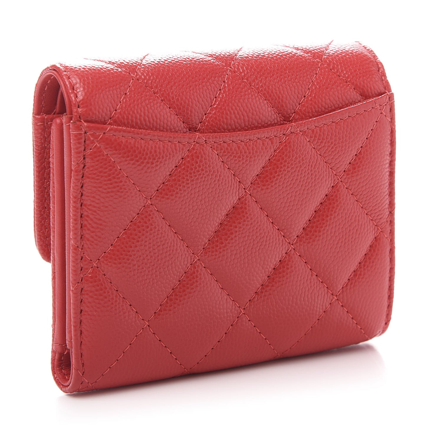 Caviar Quilted Small Flap Wallet Red