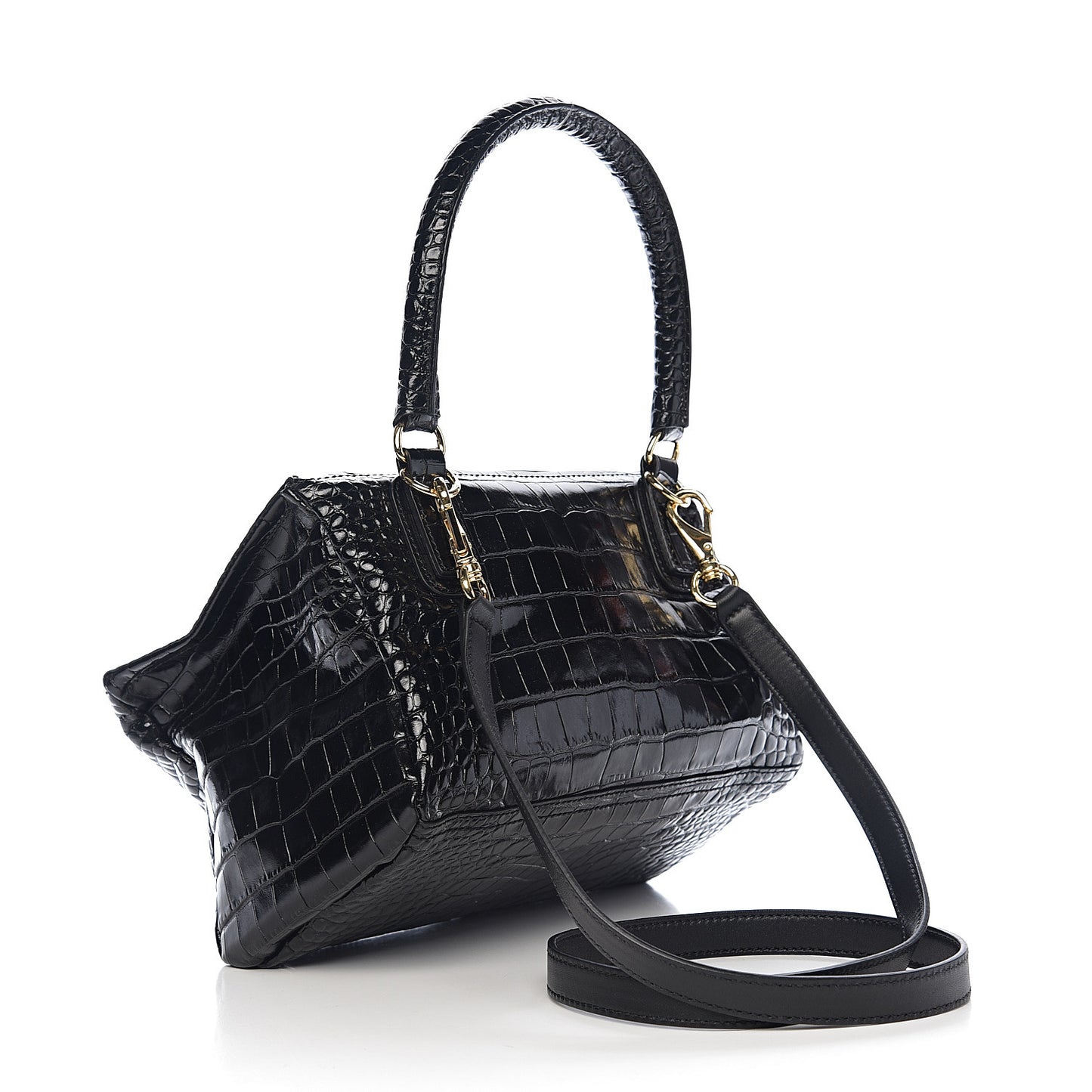 Calfskin Crocodile Embossed Small Pandora Black