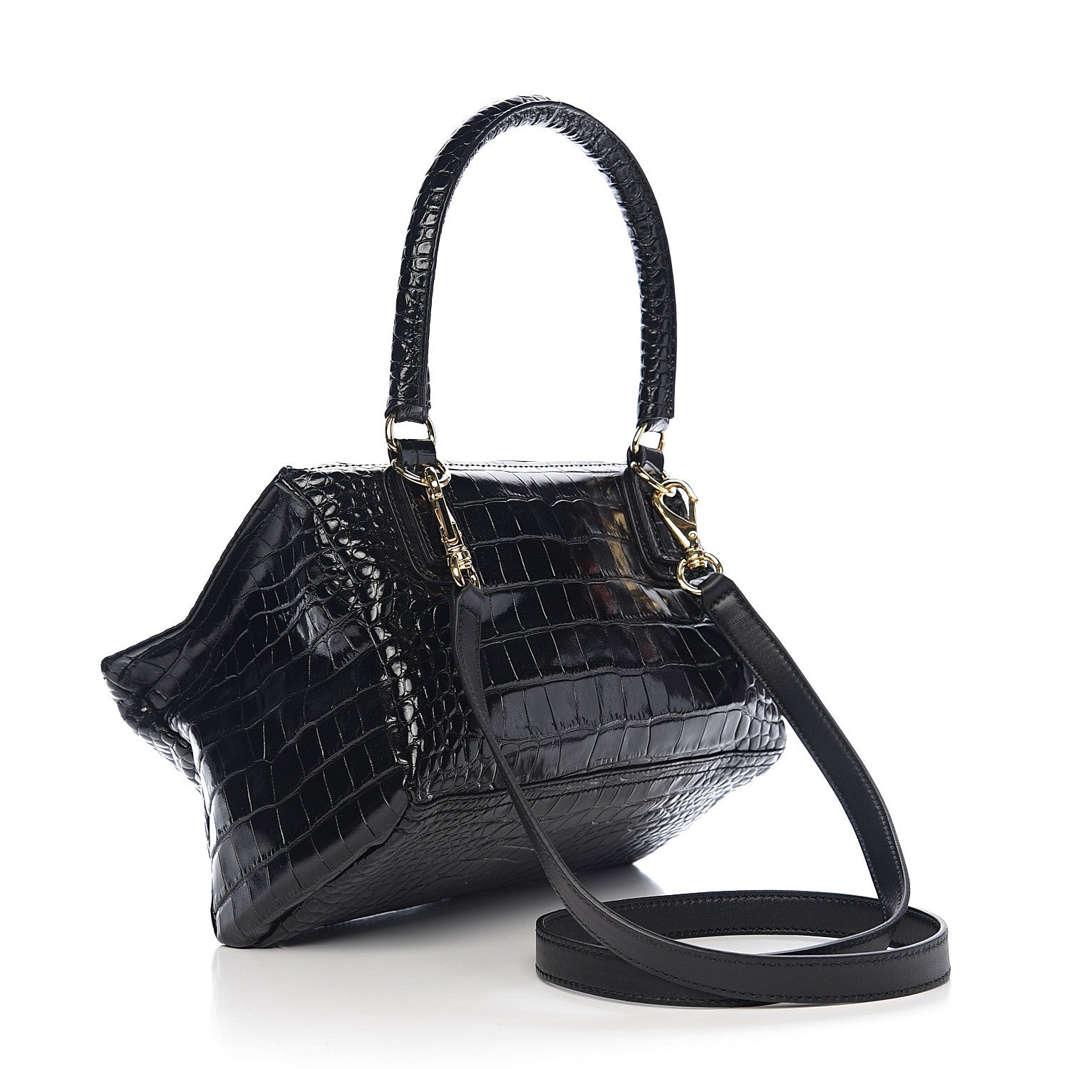 Givenchy Calfskin Crocodile Embossed Small Pandora Black 2 of 9
