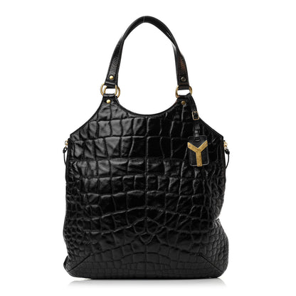 Saint Laurent Patent Crocodile Embossed Tribute Tote Black 1 of 15