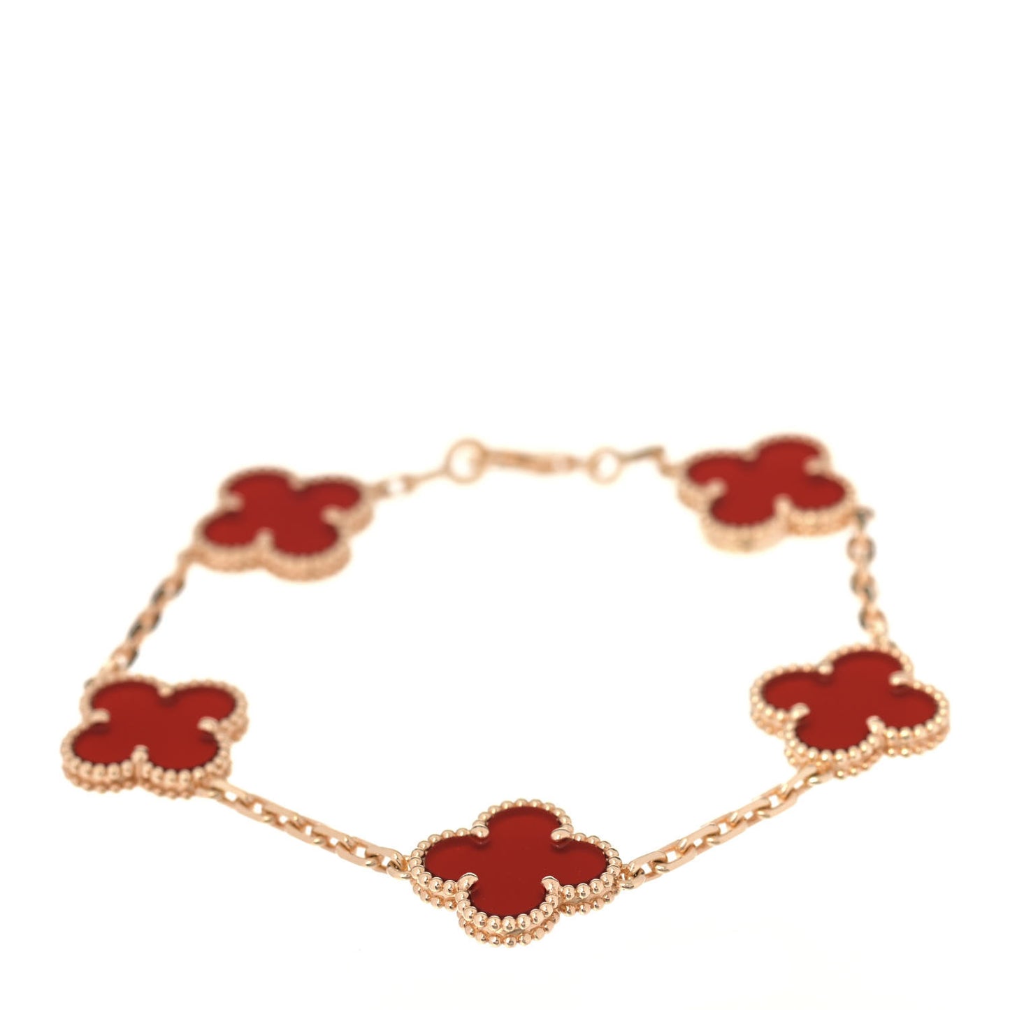 18K Yellow Gold Carnelian 5 Motifs Vintage Alhambra Bracelet