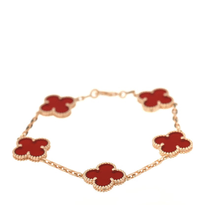 Van Cleef & Arpels 18K Yellow Gold Carnelian 5 Motifs Vintage Alhambra Bracelet 1 of 6