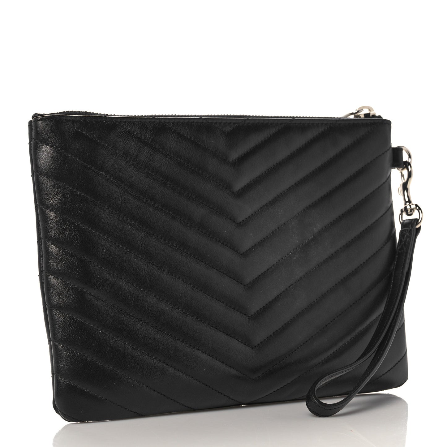 Calfskin Matelasse Chevron Monogram A5 Wristlet Black