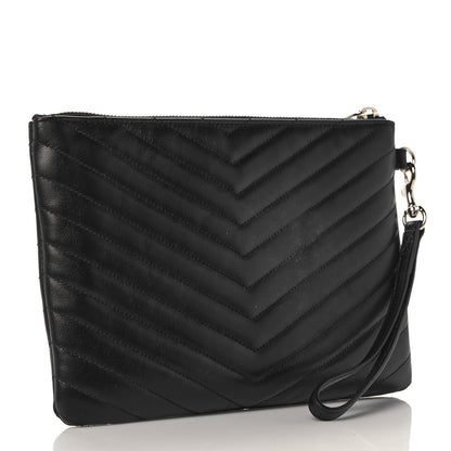 Saint Laurent Calfskin Matelasse Chevron Monogram A5 Wristlet Black 3 of 11