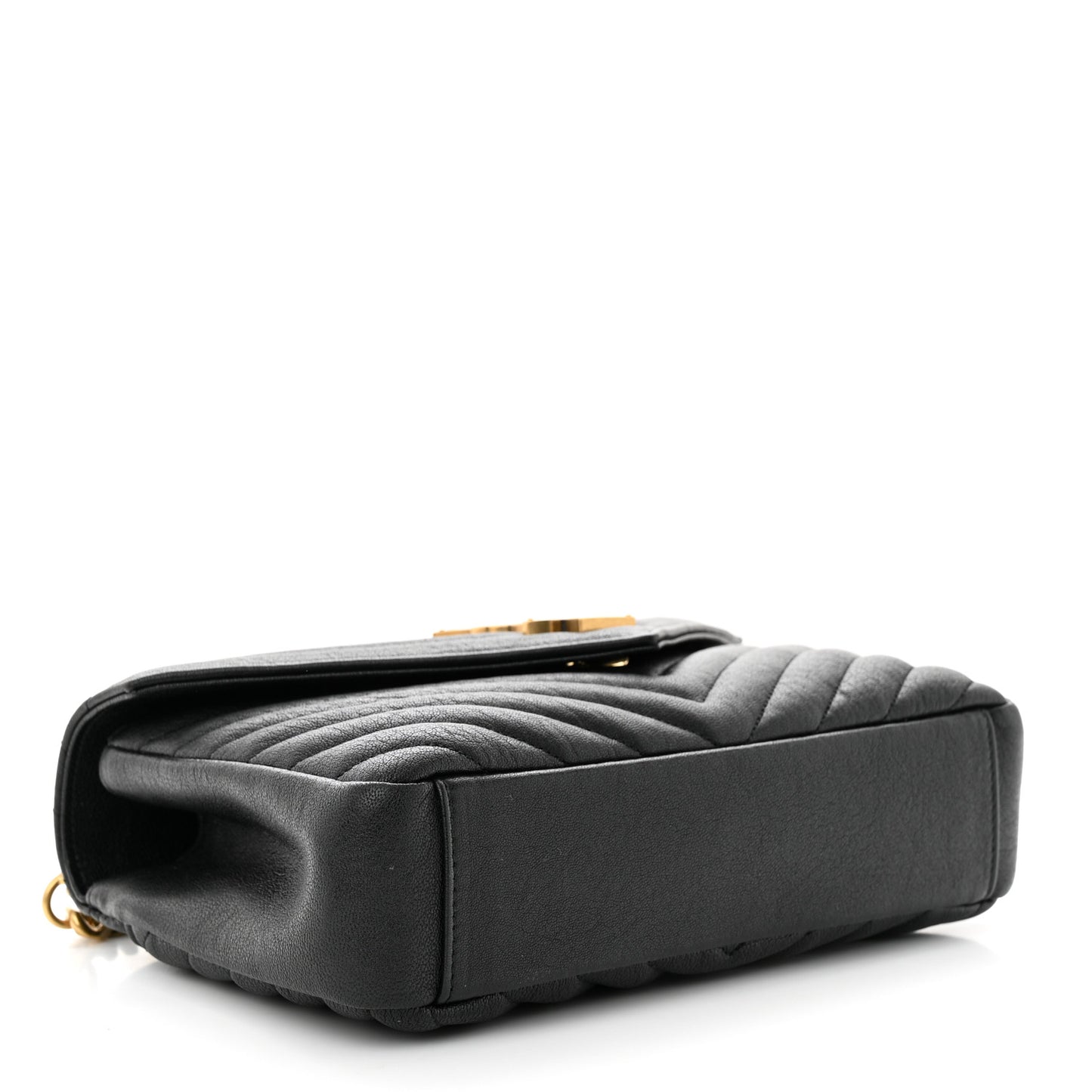 Sheepskin Matelasse Chevron Monogram Medium College Bag Black
