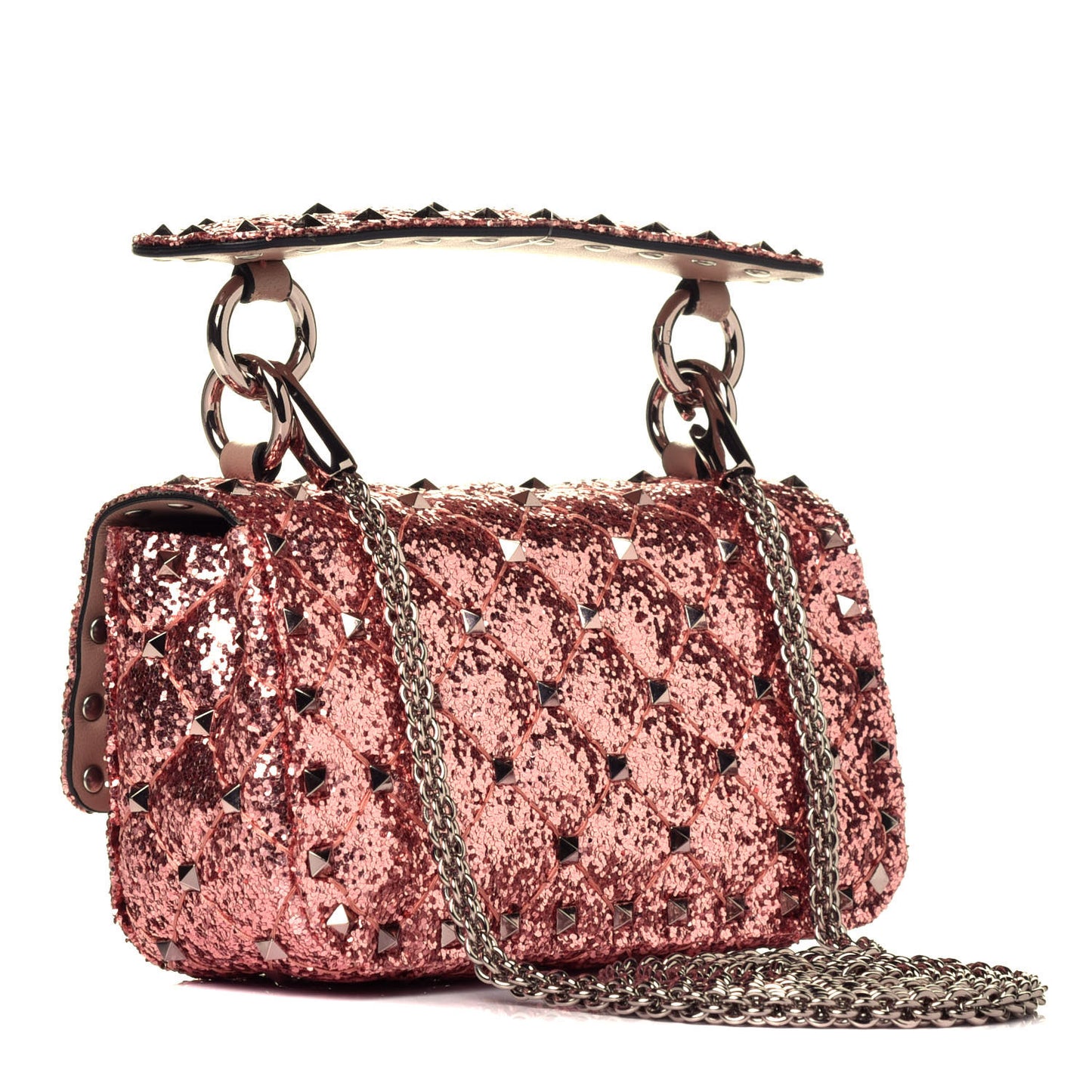 Glitter Mini Rockstud Spike Shoulder Bag Antique Pink