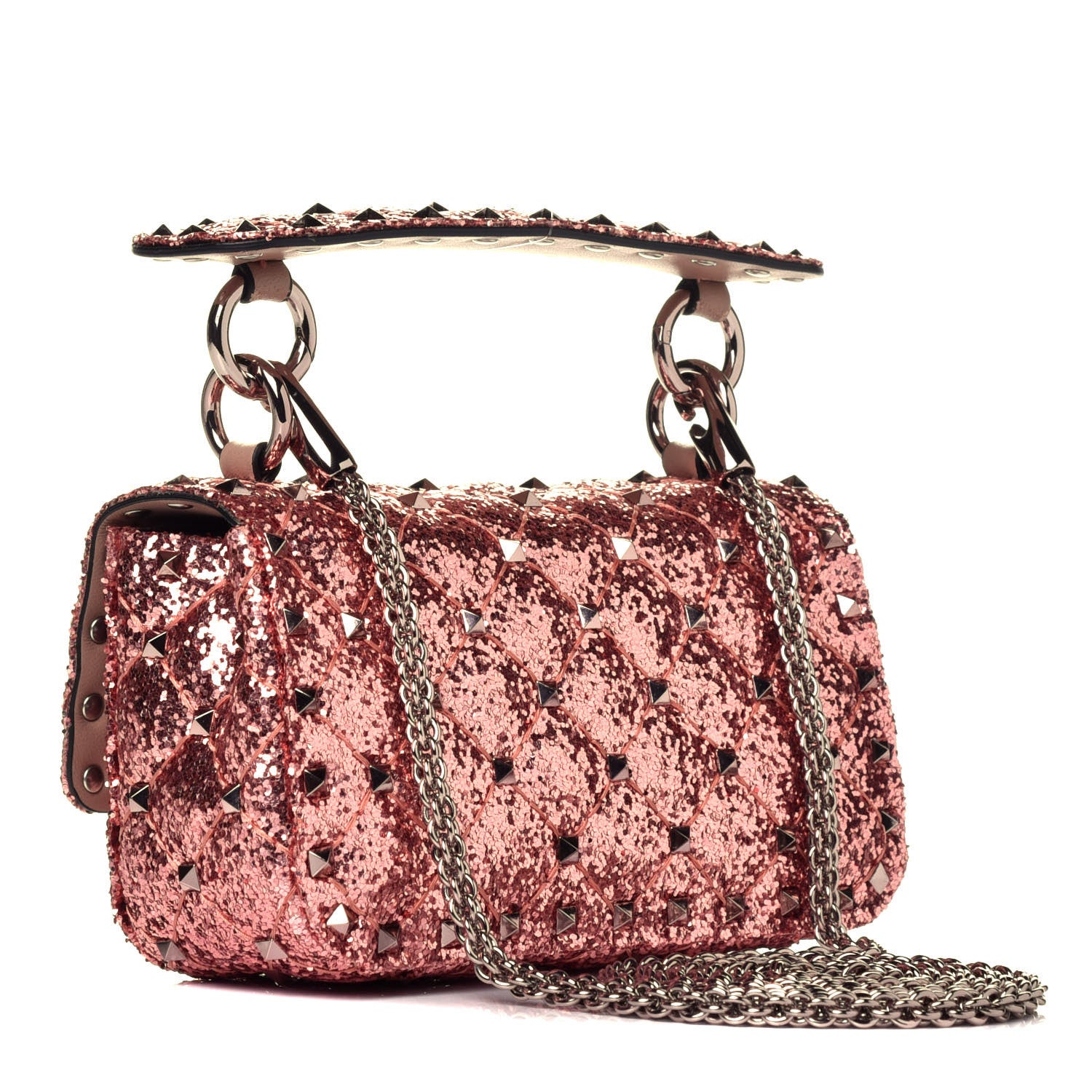 Valentino Garavani Glitter Mini Rockstud Spike Shoulder Bag Antique Pink 3 of 8