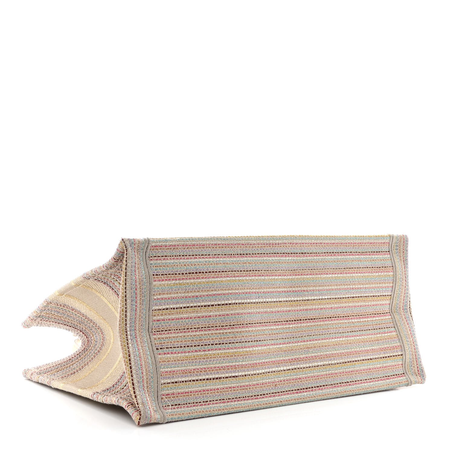 Christian Dior Canvas Embroidered Medium Stripes Book Tote Beige Multicolor 4 of 15