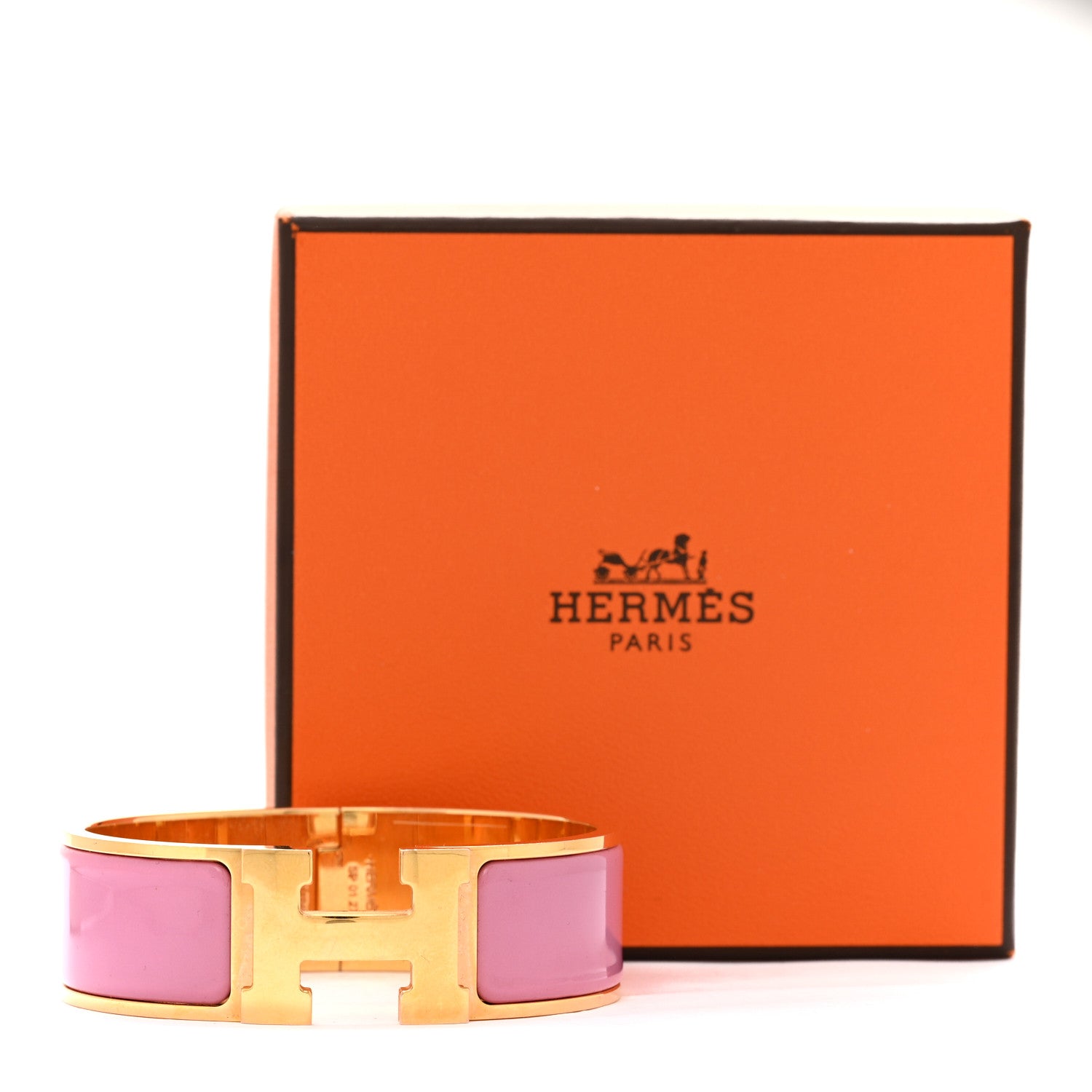 Hermes Enamel Wide Clic Clac H Bracelet GM Rose Velours 6 of 6